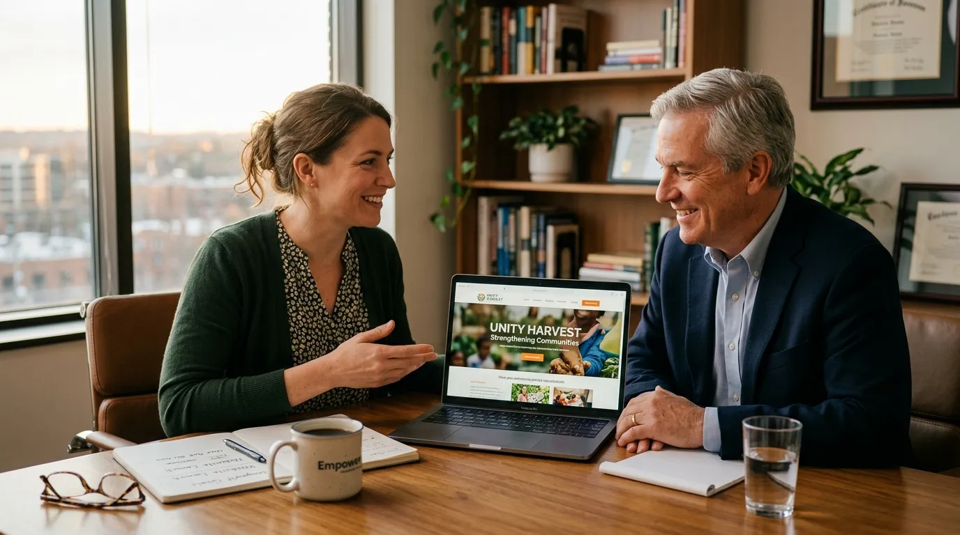 Web developer meeting with nonprofit director