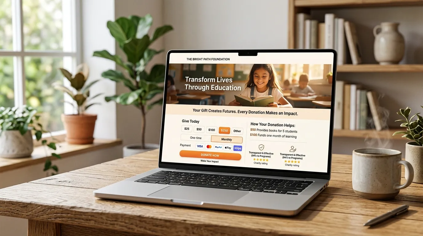 Donation-focused nonprofit website on a laptop screen